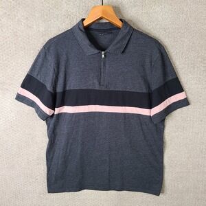 Level Ten Shirt Mens Large Gray Pink‎ Quarter Zip Polo Short Sleeve Colorblock